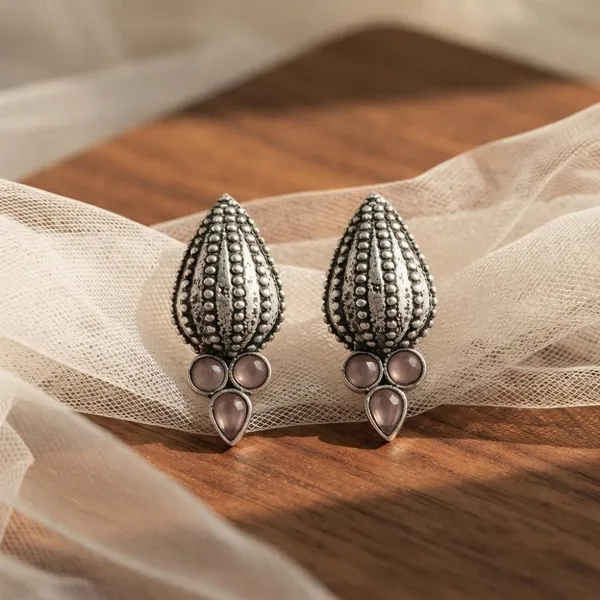 The99jewel_Stylish_Oxidised_Pota_Stone_Earrings_Domed_Motif_For_Women_Light_Pink