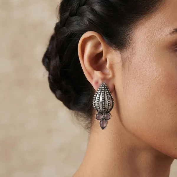The99jewel_Stylish_Oxidised_Pota_Stone_Earrings_Domed_Motif_For_Women_Light_Pink