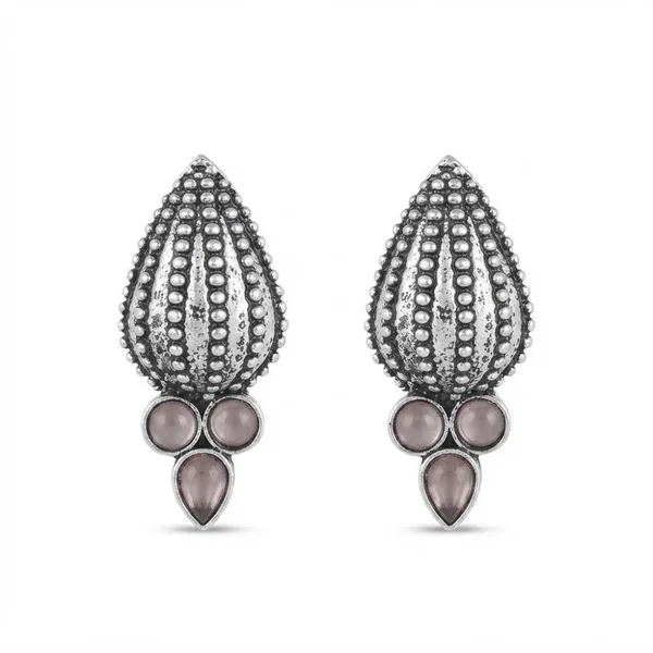 The99jewel_Stylish_Oxidised_Pota_Stone_Earrings_Domed_Motif_For_Women_Light_Pink
