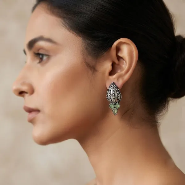 The99jewel_Stylish_Oxidised_Pota_Stone_Earrings_Domed_Motif_For_Women_Light_Green