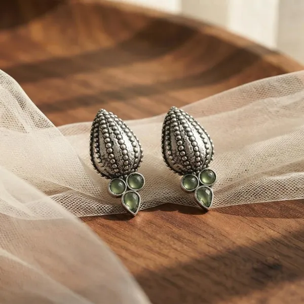 The99jewel_Stylish_Oxidised_Pota_Stone_Earrings_Domed_Motif_For_Women_Light_Green