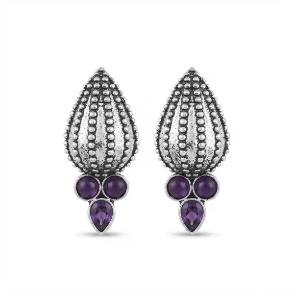 The99jewel_Stylish_Oxidised_Pota_Stone_Earrings_Domed_Motif_For_Women_Purple