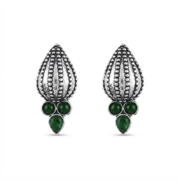 The99jewel_Stylish_Oxidised_Pota_Stone_Earrings_Domed_Motif_For_Women_Green