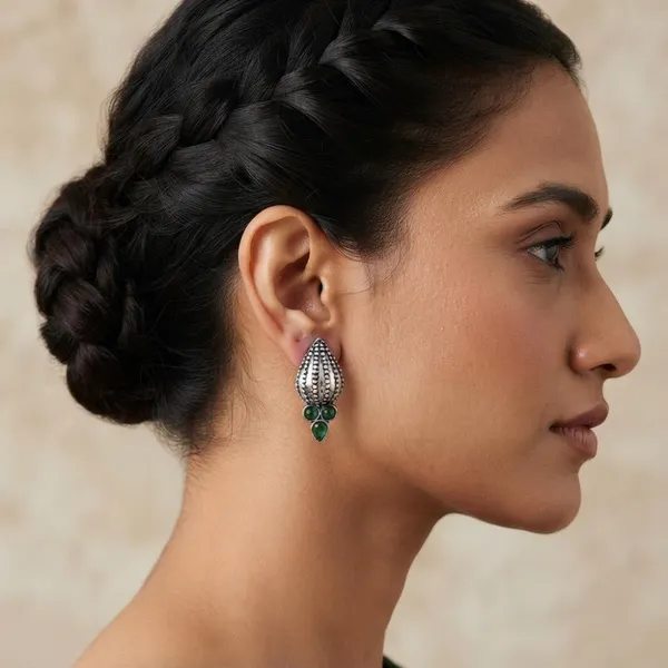 The99jewel_Stylish_Oxidised_Pota_Stone_Earrings_Domed_Motif_For_Women_Green