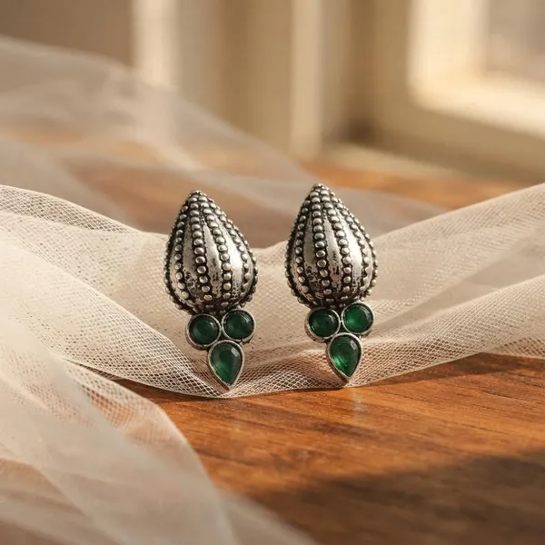The99jewel_Stylish_Oxidised_Pota_Stone_Earrings_Domed_Motif_For_Women_Green