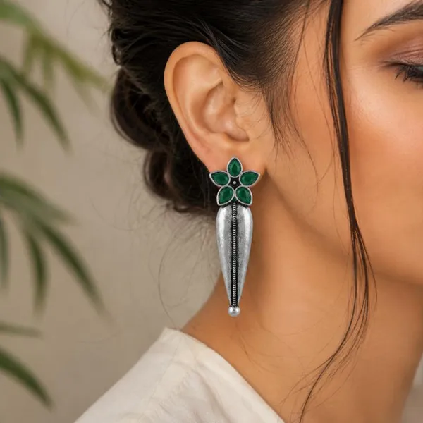 The99jewel_Traditional_Pota_Stone_Oxidised_Earrings_With_Floral_Motif_For_Women_Green