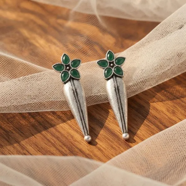 The99jewel_Traditional_Pota_Stone_Oxidised_Earrings_With_Floral_Motif_For_Women_Green