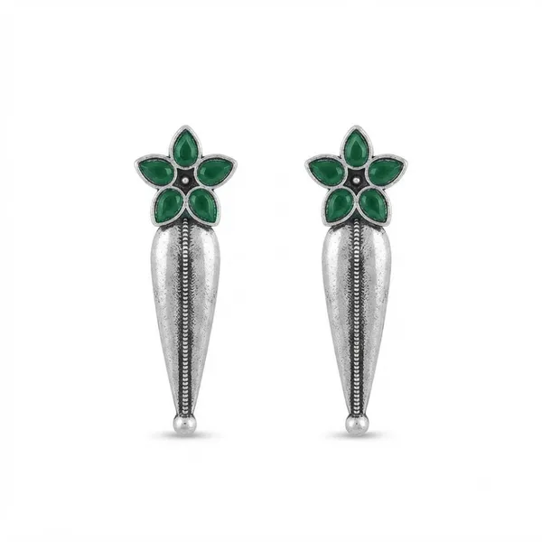 The99jewel_Traditional_Pota_Stone_Oxidised_Earrings_With_Floral_Motif_For_Women_Green
