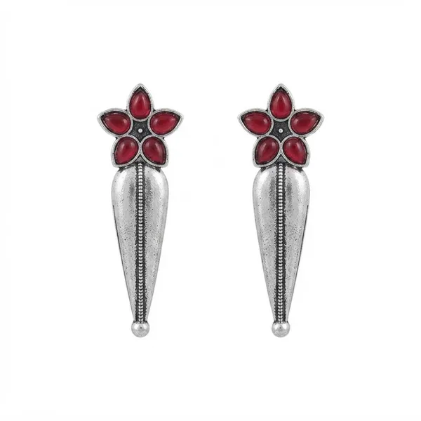 The99jewel_Traditional_Pota_Stone_Oxidised_Earrings_With_Floral_Motif_For_Women_Red