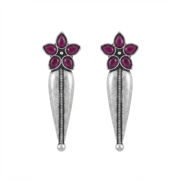 The99jewel_Traditional_Pota_Stone_Oxidised_Earrings_With_Floral_Motif_For_Women_Pink