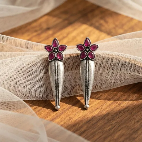 The99jewel_Traditional_Pota_Stone_Oxidised_Earrings_With_Floral_Motif_For_Women_Pink