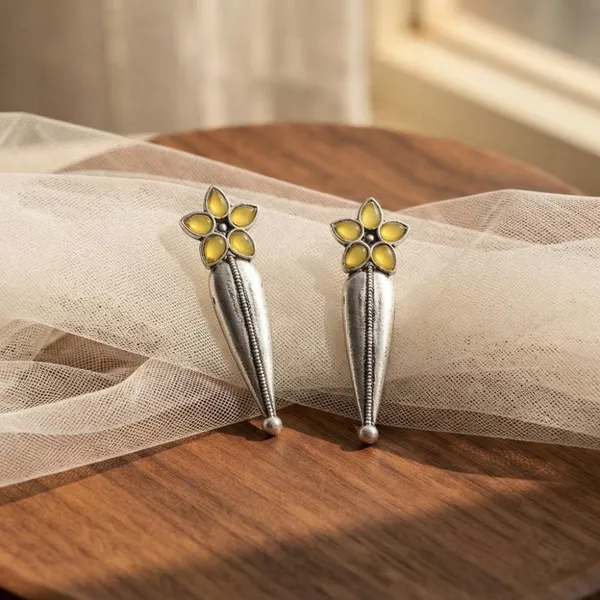 The99jewel_Traditional_Pota_Stone_Oxidised_Earrings_With_Floral_Motif_For_Women_Yellow