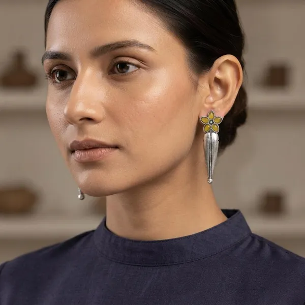 The99jewel_Traditional_Pota_Stone_Oxidised_Earrings_With_Floral_Motif_For_Women_Yellow