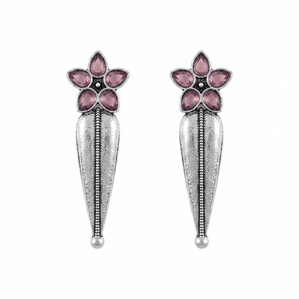 The99jewel_Traditional_Pota_Stone_Oxidised_Earrings_With_Floral_Motif_For_Women_Light_Pink