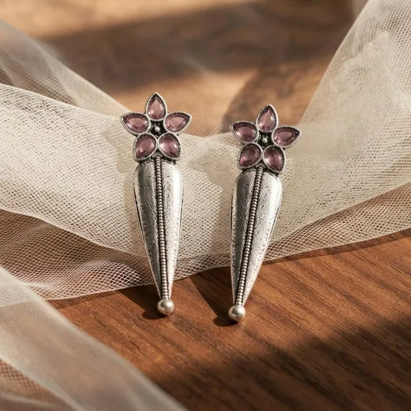 The99jewel_Traditional_Pota_Stone_Oxidised_Earrings_With_Floral_Motif_For_Women_Light_Pink
