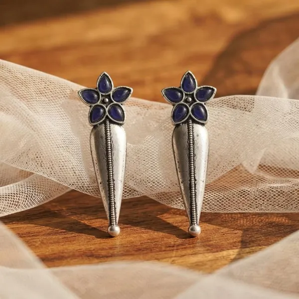 The99jewel_Traditional_Pota_Stone_Oxidised_Earrings_With_Floral_Motif_For_Women_Dark_Purple