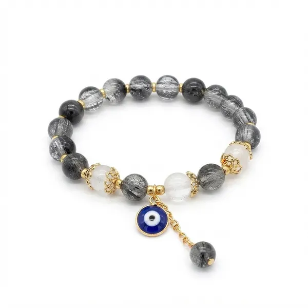 The99jewel_Crackle_Beads_Bracelet_With_Evil_Eye_Charm_And_Gold_Toned_Metal_Accents_For_Women_Black