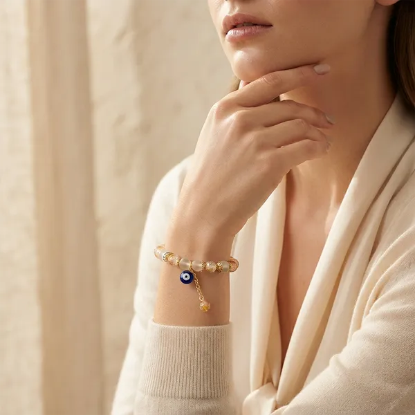 The99jewel_Crackle_Beads_Bracelet_With_Evil_Eye_Charm_And_Gold_Toned_Metal_Accents_For_Women_Orange