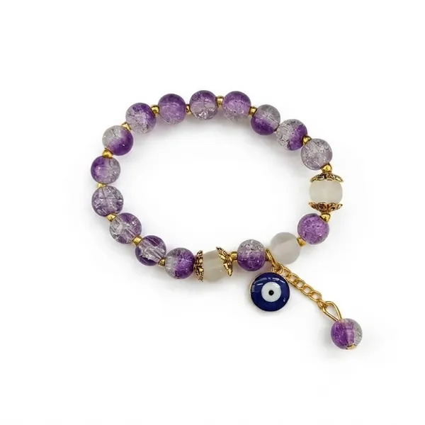 The99jewel_Crackle_Beads_Bracelet_With_Evil_Eye_Charm_And_Gold_Toned_Metal_Accents_For_Women_Purple
