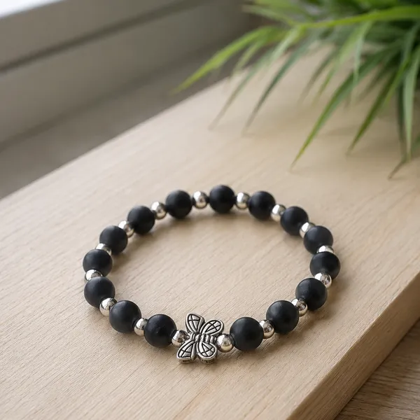 The99jewel_Butterfly_Charm_Beaded_Bracelet_For_Women_Stylish_Trendy_Fashion_Jewellery_Black