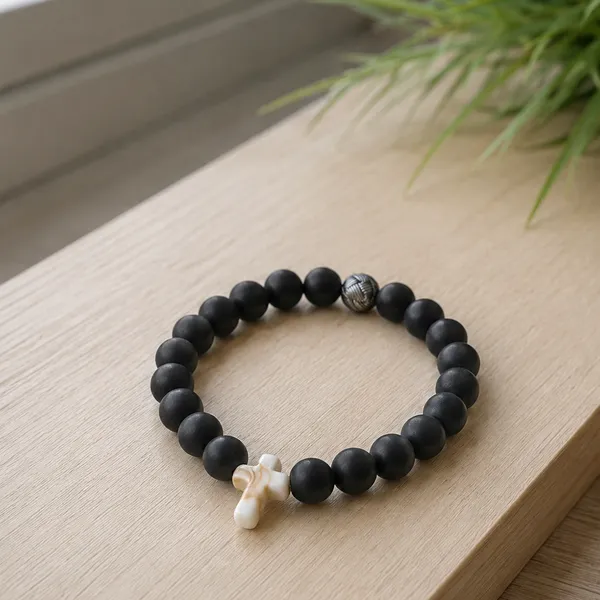 The99jewel_Cross_Charm_Beaded_Bracelet_Trendy_Fashion_Jewellery_Black