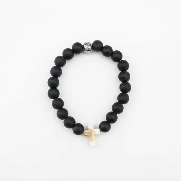 The99jewel_Cross_Charm_Beaded_Bracelet_Trendy_Fashion_Jewellery_Black