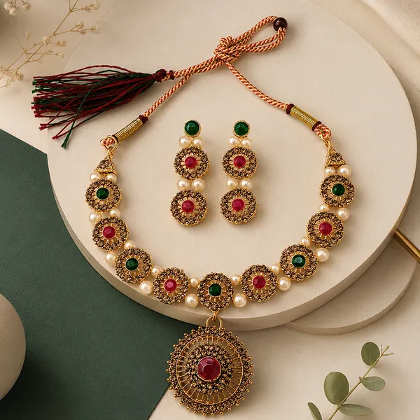 The99jewel_Beautiful_Crystal_Austrian_Stone_Jewellery_Set_For_Women_Festive_Special_Occasions_Green_Pink