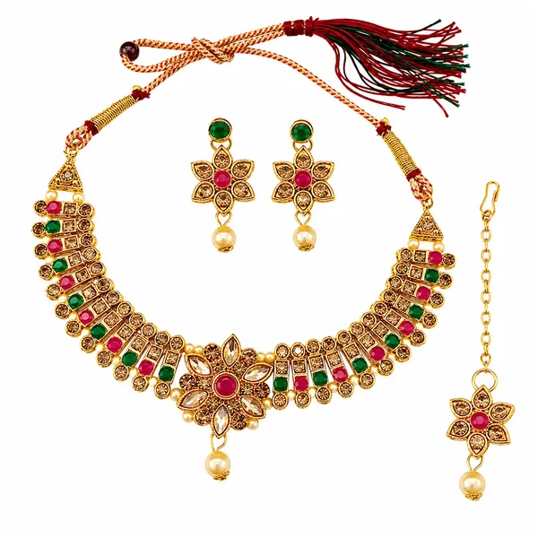 The99jewel_Beautiful_Crystal_Austrian_Stone_Jewellery_Set_For_Women_Festive_Special_Occasions_Green_Pink