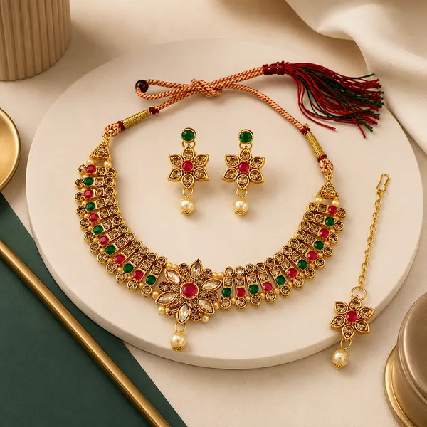 The99jewel_Beautiful_Crystal_Austrian_Stone_Jewellery_Set_For_Women_Festive_Special_Occasions_Green_Pink