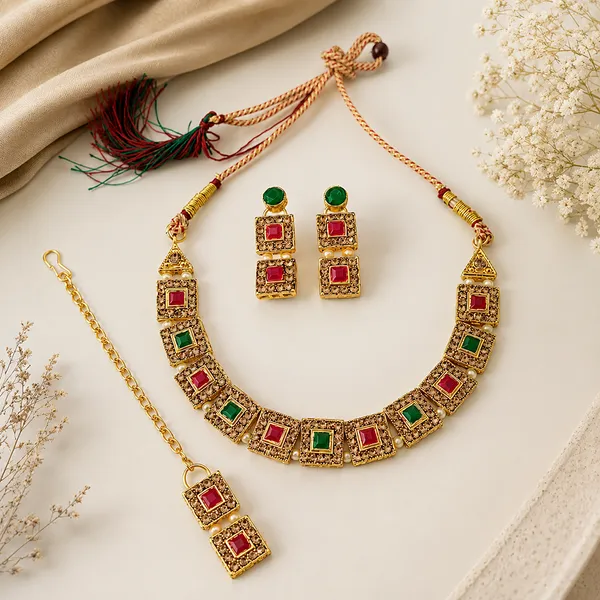 The99jewel_Beautiful_Crystal_Austrian_Stone_Jewellery_Set_For_Women_Festive_Special_Occasions_Green_Pink