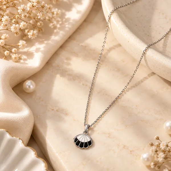 The99jewel_Cute_Shell_Charm_Pendant_Necklace_For_Women_Trendy_Daily_Wear_Accessory_Black