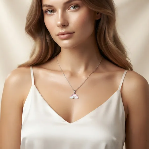 The99jewel_Cute_Rainbow_Charm_Pendant_Necklace_For_Women_Trendy_Daily_Wear_Accessory_Pink