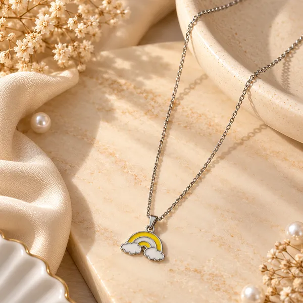 The99jewel_Cute_Rainbow_Charm_Pendant_Necklace_For_Women_Trendy_Daily_Wear_Accessory_Yellow