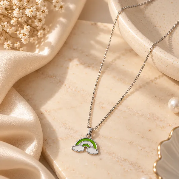 The99jewel_Cute_Rainbow_Charm_Pendant_Necklace_For_Women_Trendy_Daily_Wear_Accessory_Green