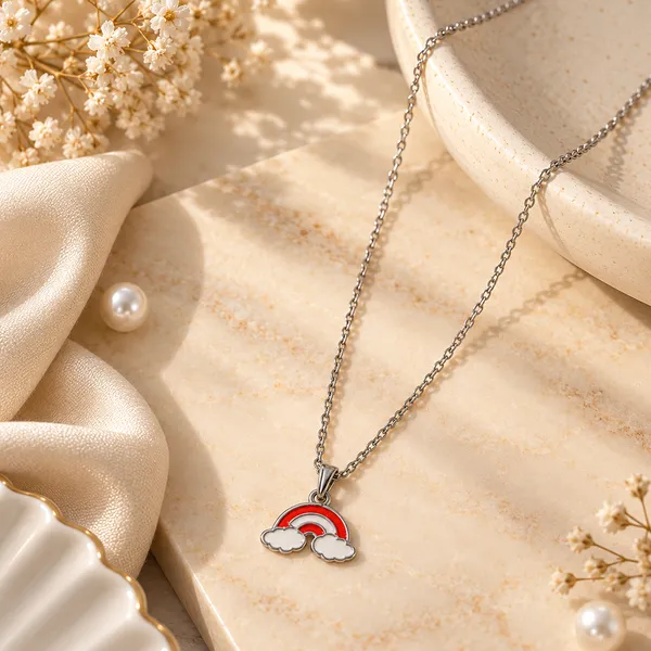 The99jewel_Cute_Rainbow_Charm_Pendant_Necklace_For_Women_Trendy_Daily_Wear_Accessory_Red