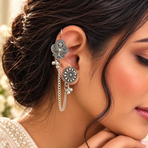 The99jewel_Stylish_Oxidised_Ear_Cuffs_With_Floral_Motif_For_Women_Traditional_Fashion_Jewellery_Oxidised