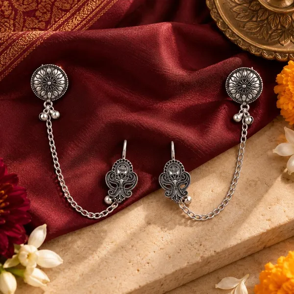 The99jewel_Stylish_Oxidised_Ear_Cuffs_With_Floral_Motif_For_Women_Traditional_Fashion_Jewellery_Oxidised