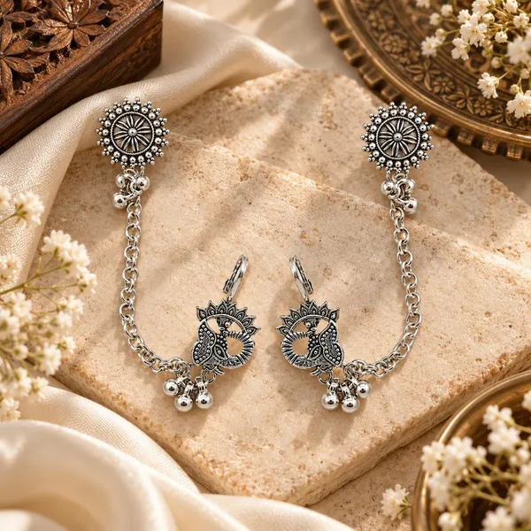 The99jewel_Stylish_Oxidised_Ear_Cuffs_With_Peacock_Motif_For_Women_Traditional_Fashion_Jewellery_Oxidised
