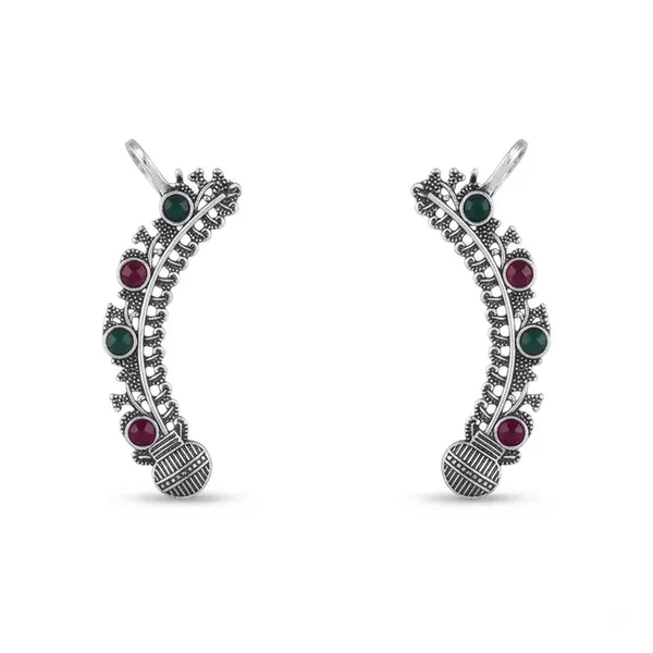 The99jewel_Stylish_Oxidised_Ear_Cuffs_With_Floral_Motif_For_Women_Traditional_Fashion_Jewellery_Green_Pink