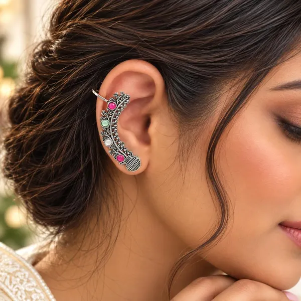 The99jewel_Stylish_Oxidised_Ear_Cuffs_With_Floral_Motif_For_Women_Traditional_Fashion_Jewellery_Multi