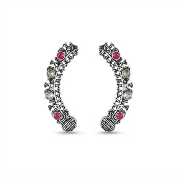 The99jewel_Stylish_Oxidised_Ear_Cuffs_With_Floral_Motif_For_Women_Traditional_Fashion_Jewellery_Multi