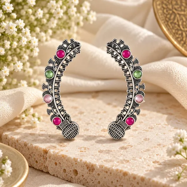 The99jewel_Stylish_Oxidised_Ear_Cuffs_With_Floral_Motif_For_Women_Traditional_Fashion_Jewellery_Multi