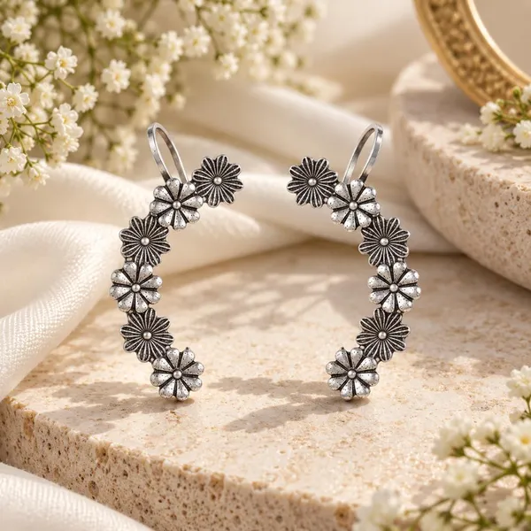 The99jewel_Stylish_Oxidised_Ear_Cuffs_With_Floral_Motif_For_Women_Traditional_Fashion_Jewellery_Oxidised