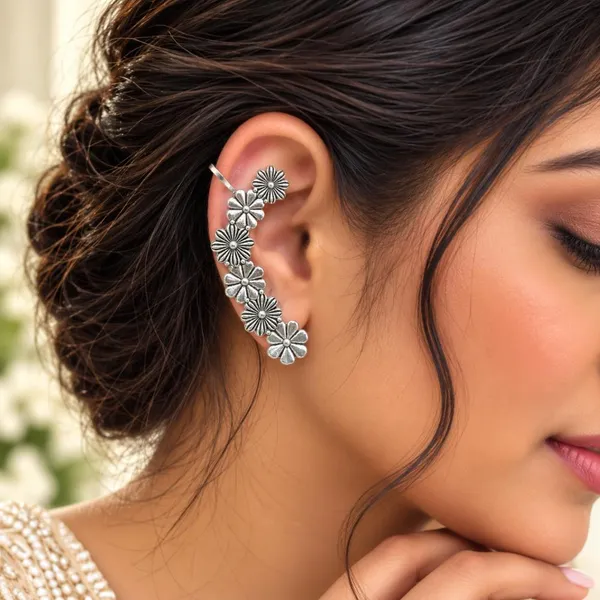 The99jewel_Stylish_Oxidised_Ear_Cuffs_With_Floral_Motif_For_Women_Traditional_Fashion_Jewellery_Oxidised