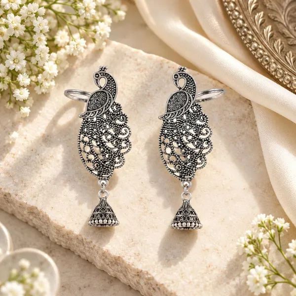The99jewel_Stylish_Oxidised_Ear_Cuffs_With_Peacock_Motif_For_Women_Traditional_Fashion_Jewellery_Oxidised