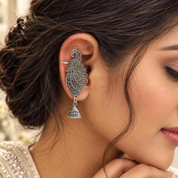 The99jewel_Stylish_Oxidised_Ear_Cuffs_With_Peacock_Motif_For_Women_Traditional_Fashion_Jewellery_Oxidised