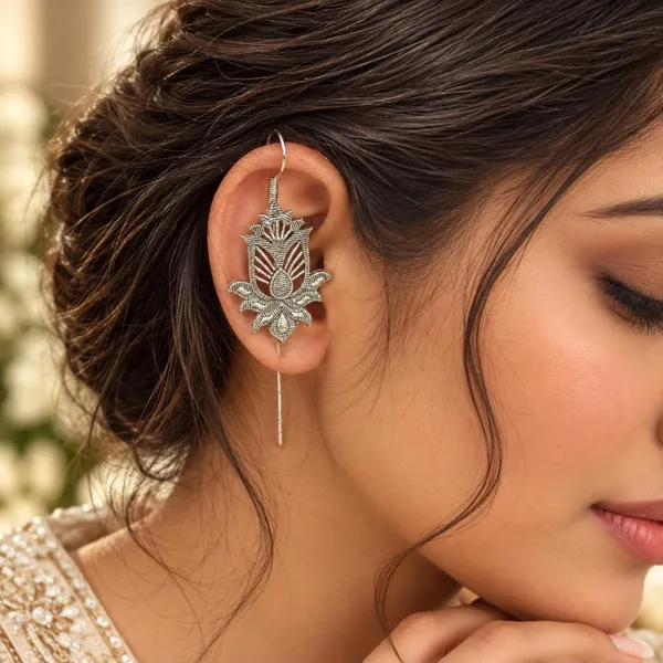 The99jewel_Stylish_Oxidised_Ear_Cuffs_With_Lotus_Motif_For_Women_Traditional_Fashion_Jewellery_Oxidised