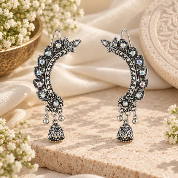 The99jewel_Stylish_Oxidised_Ear_Cuffs_With_Floral_Motif_For_Women_Traditional_Fashion_Jewellery_Oxidised