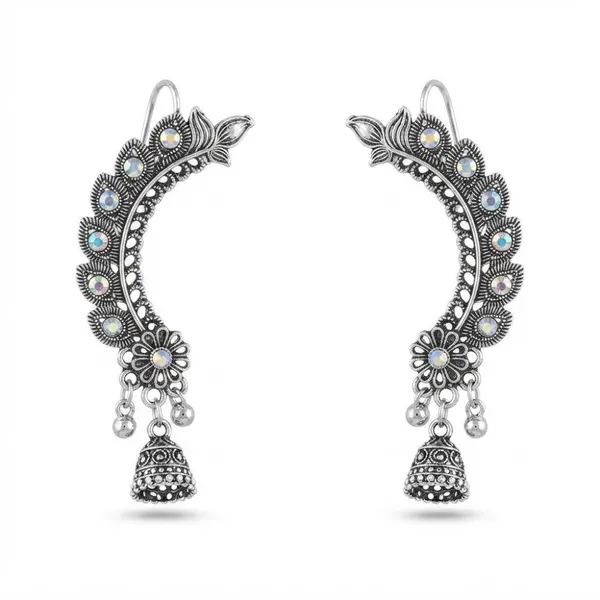 The99jewel_Stylish_Oxidised_Ear_Cuffs_With_Floral_Motif_For_Women_Traditional_Fashion_Jewellery_Oxidised