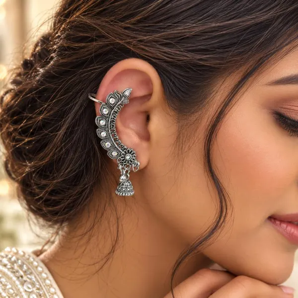 The99jewel_Stylish_Oxidised_Ear_Cuffs_With_Floral_Motif_For_Women_Traditional_Fashion_Jewellery_Oxidised
